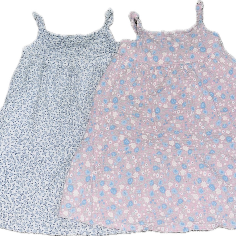 Girls Organic Floral Print Sundresses in Blue and Pink